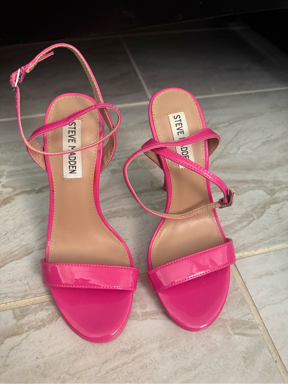 New Steve Madden Hot Pink Patent Strappy Heels